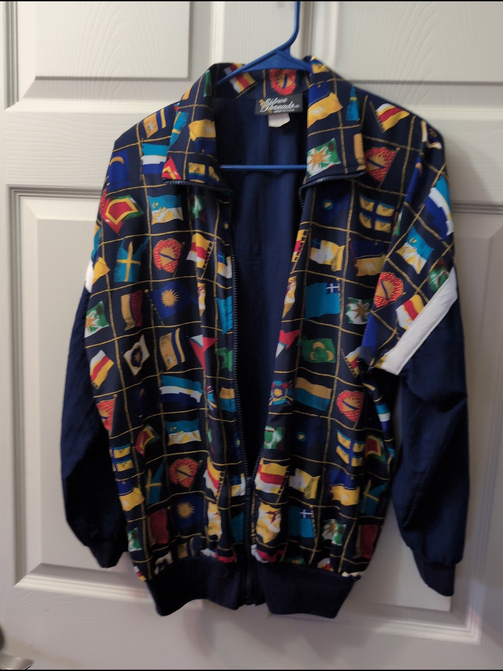 Vintage Nautical Flag Print Zip-Front Jacket - Navy